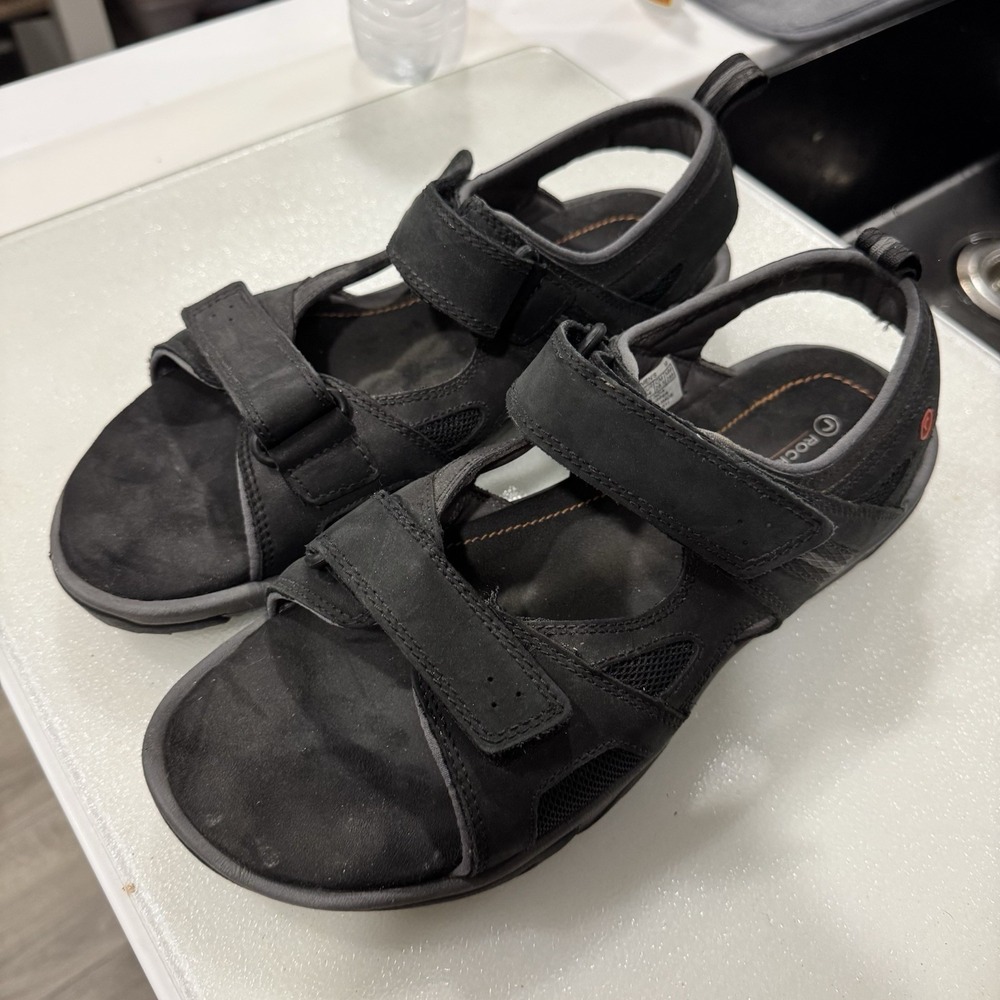 Rockport Sandals 10.5 Black Leather Sport Sandals Shoes K50883 - Picture 3 of 8